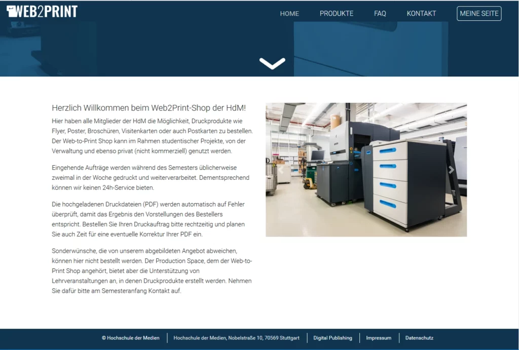 Homepage des Online-Shops