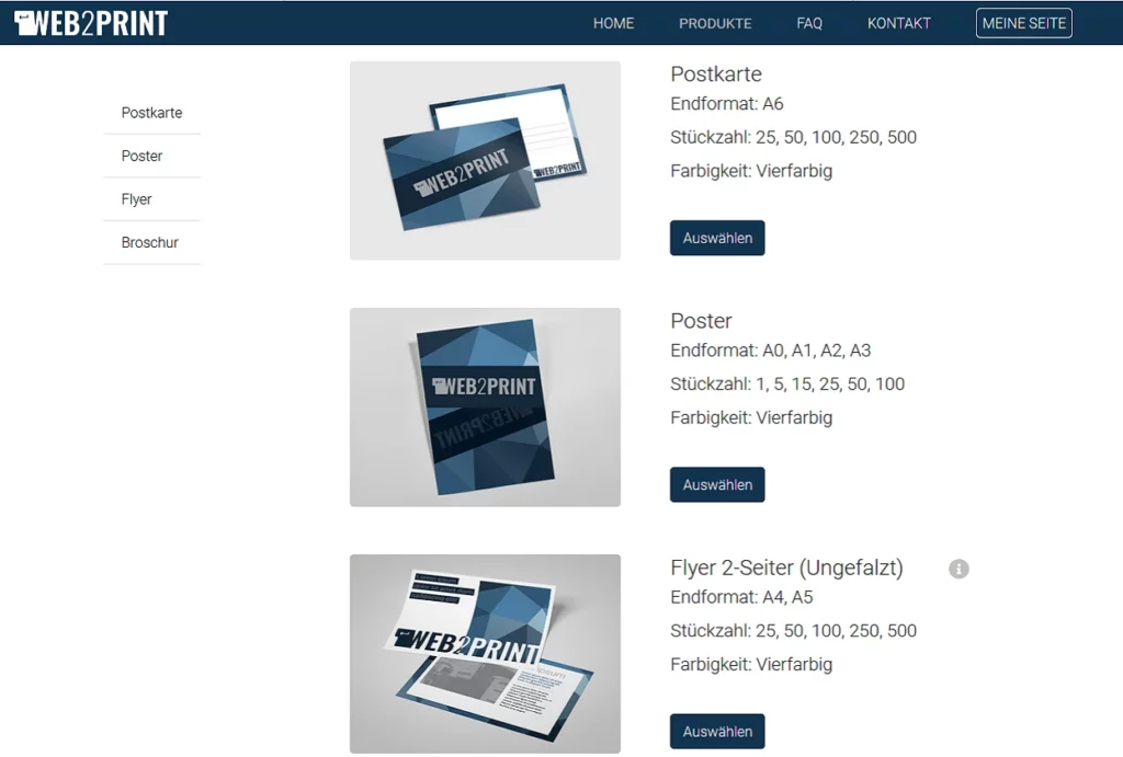Screenshot des online Shops