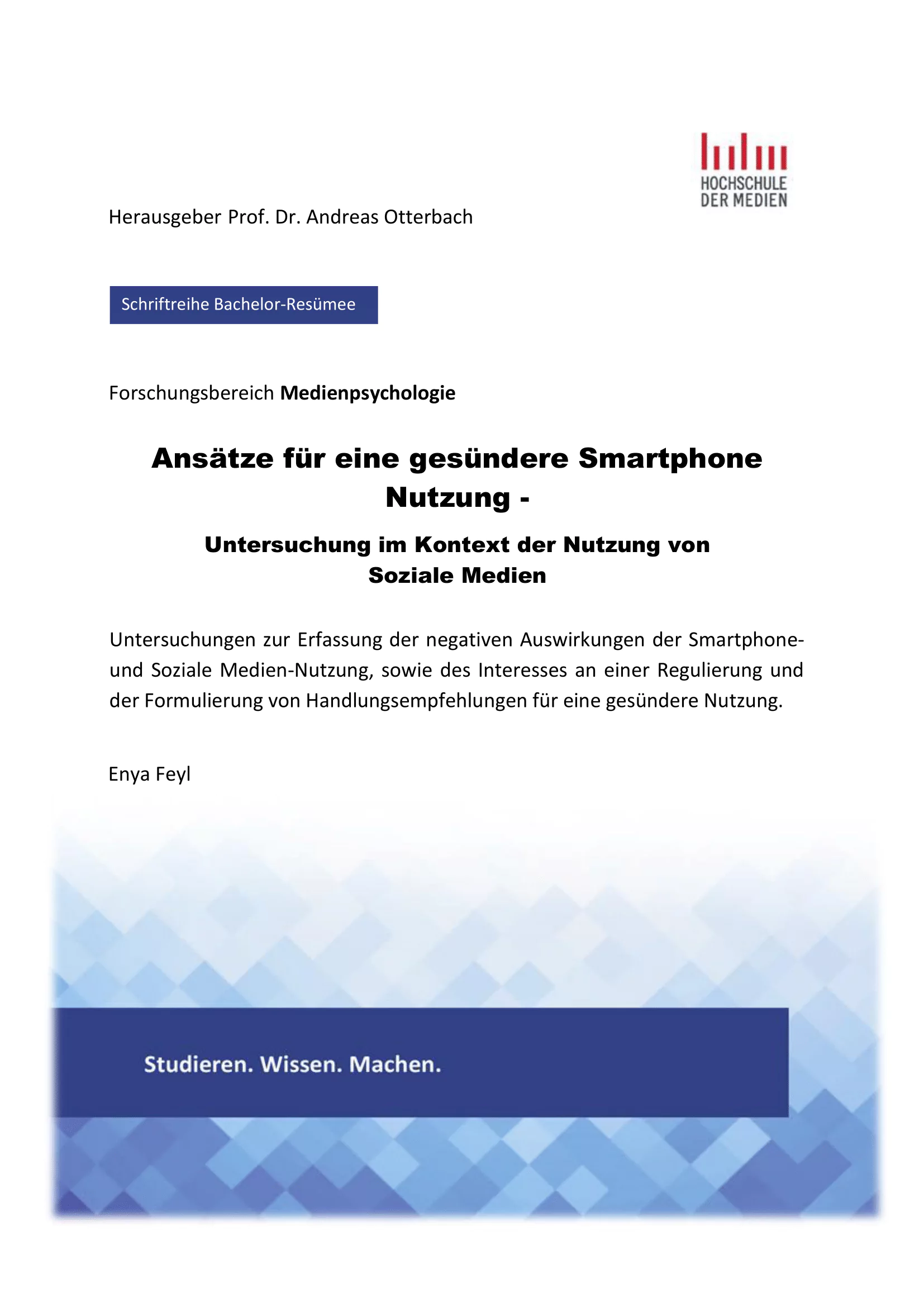 bachelorSchriftenreihe-enya-feyl Cover der wissenschaftlichen Publikation
