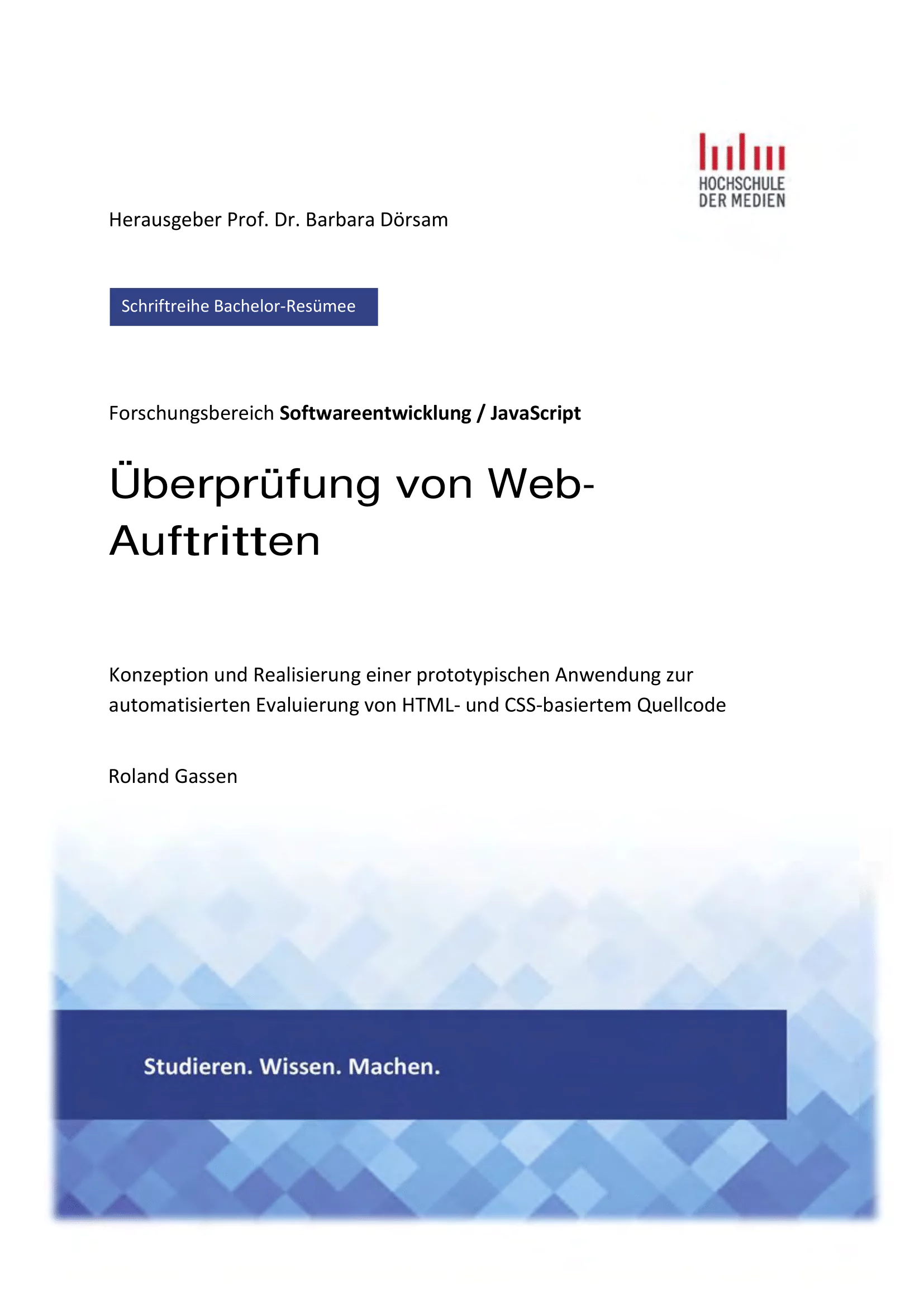 bachelorSchriftenreihe-roland-gassen Cover der wissenschaftlichen Publikation